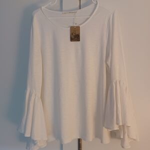 Peruvian Connection White Bell-Sleeve Cotton Top